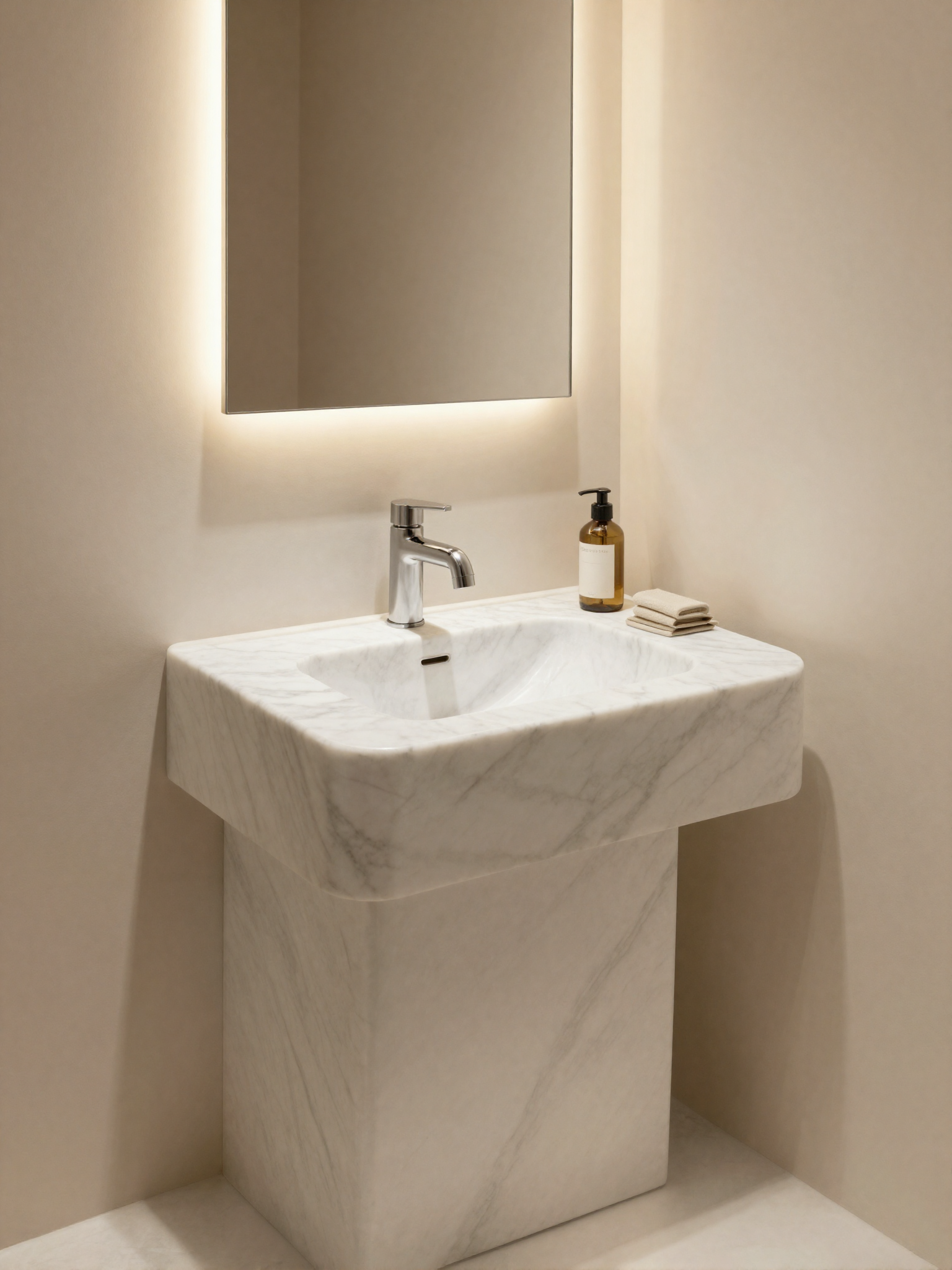 Lavabo elegante em Mármore Branco Paraná - Marmoraria Masetti Chapecó