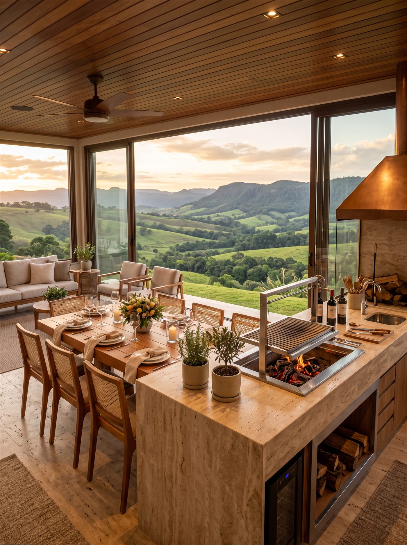 Terraço com vista em Mármore Travertino - Marmoraria Masetti Chapecó